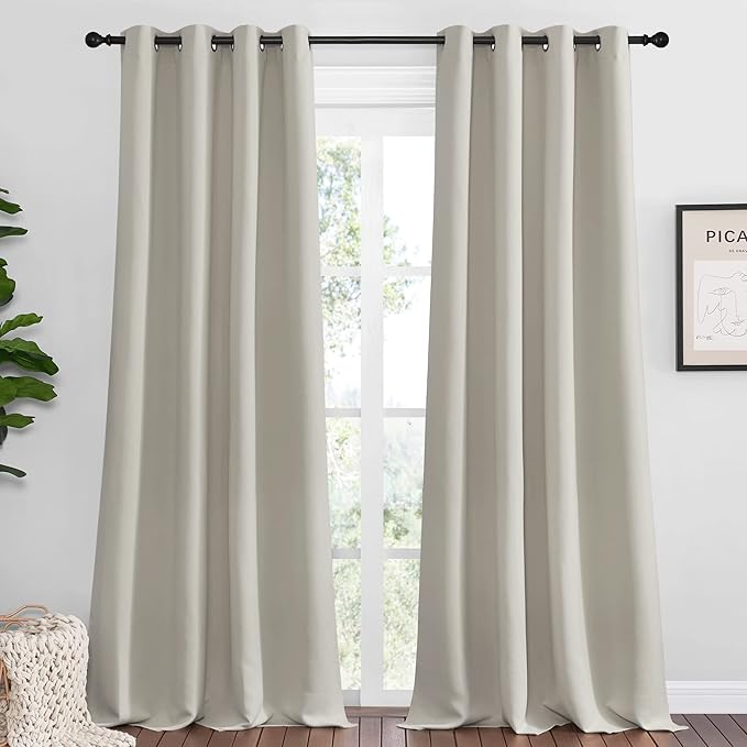 NICETOWN Natural Room Darkening Curtains 108" Long for Boho Farmhouse Home Decoration, 55" Wide, Set of 2, Window Treatment Total Privacy Drape Panels for Bedroom Living Room