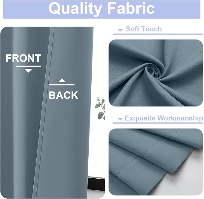 Simplebrand Ava Stone Blue Blackout Curtains for Bedroom 63 Inch Length 2 Panels Set, Solid Thermal Insulated Privacy Living Room Window Treatment Curtains Blackout Drapes, W50 x L63 Inch