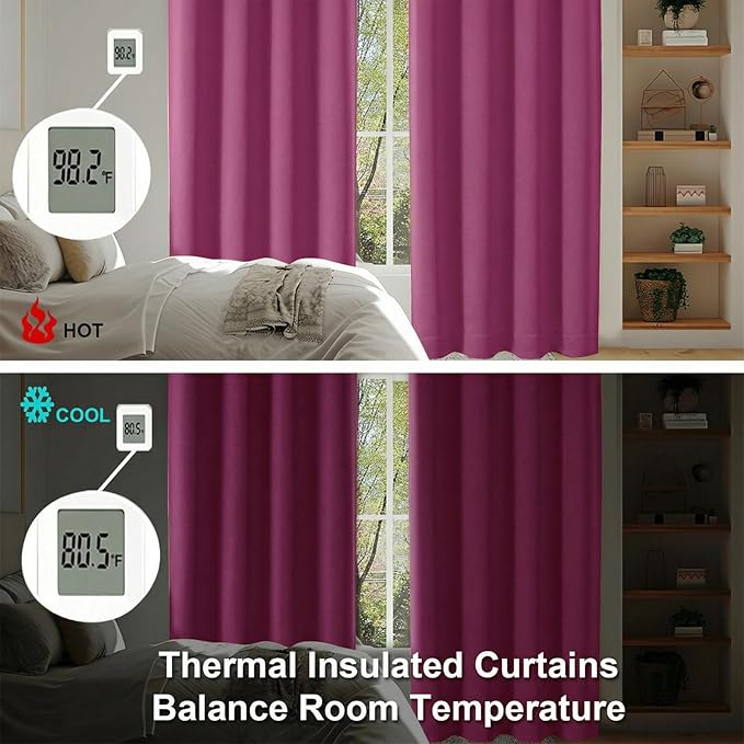 Simplebrand Ava Hot Pink Short 36 Inches Blackout Curtain 2 Panels Set, Half Window Rod Pocket Privacy Curtain Tiers for Kitchen, Curtains Blackout for Bathroom Shades, W40 x L36 Inch, Hot Pink
