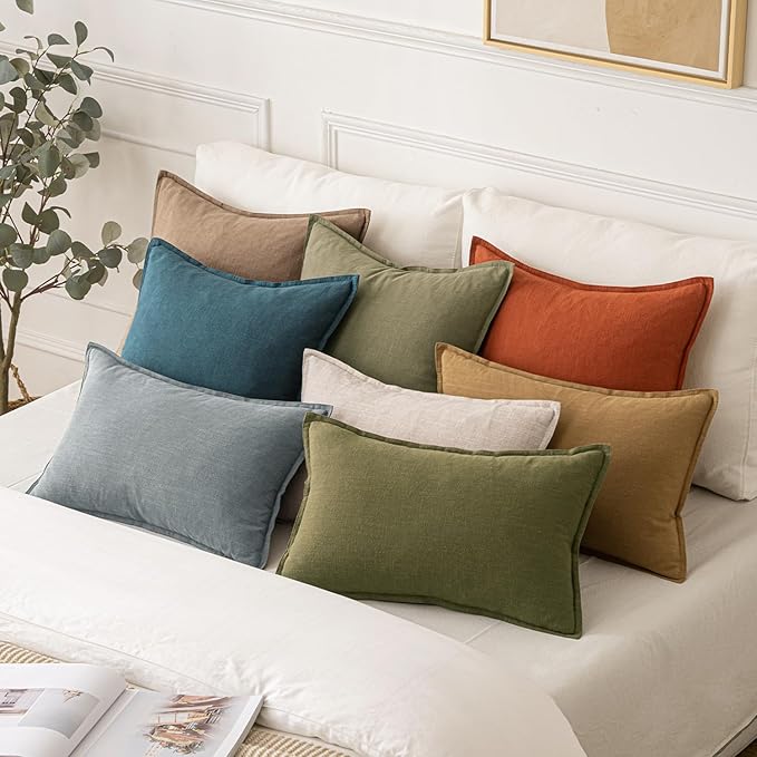 MIULEE Decorative Linen Euro Sham Pillow Covers 24x24 Inch Green Boho Farmhouse Neutral Couch Throw Pillows for Bed Pack of 2 Accent Outdoor Pillowcase Modern Sofa Cushion Livingroom Home Decor