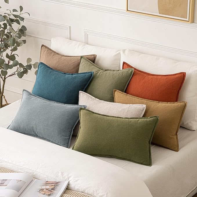 MIULEE Decorative Linen Pillow Covers 18x18 Inch Green Boho Farmhouse Neutral Couch Throw Pillows for Bed Pack of 2 Accent Outdoor Pillowcase Modern Sofa Cushion Livingroom Home Decor