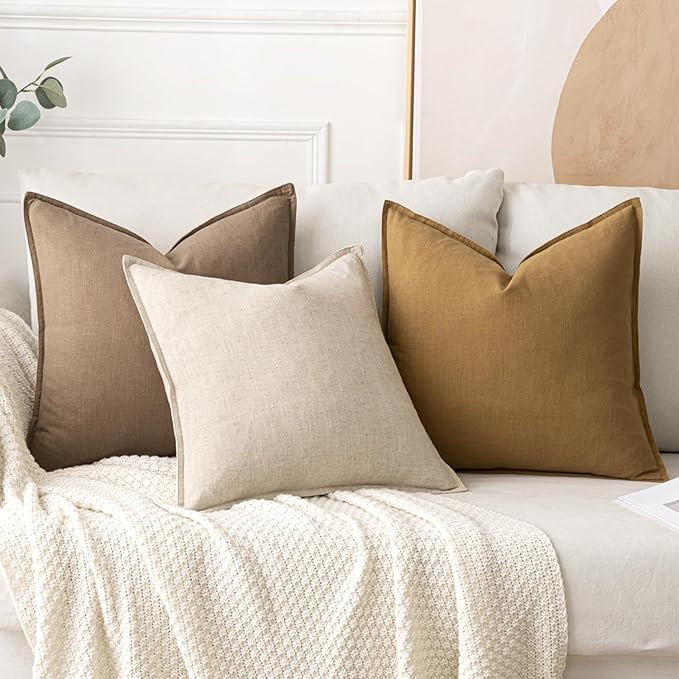 MIULEE Decorative Linen Pillow Covers 16x16 Inch Khaki Boho Farmhouse Neutral Winter Couch Throw Pillows for Bed Pack of 2 Accent Modern Pillowcase Sofa Livingroom Home Decor