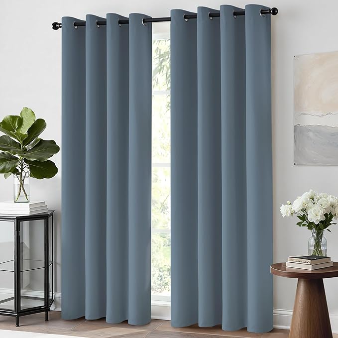 Yakamok Blackout Curtains 72 Inch Length for Bedroom, Light Blocking Drapes Room Darkening Thermal Insulated Solid Grommet Panels for Living Room, (52Wx72L, Stone Blue, 2 Panels)
