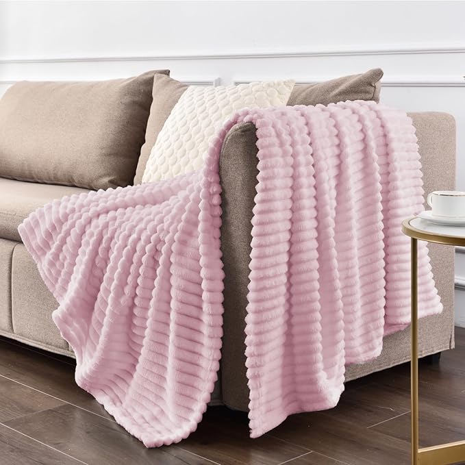 BEDELITE Fleece Blanket Twin Size – 3D Ribbed Jacquard Soft and Warm Decorative Fuzzy Blankets – Cozy, Fluffy, Plush Lightweight Throw Blankets for Couch, Bed, Sofa(Cherry Blossom, 60x80 inches)