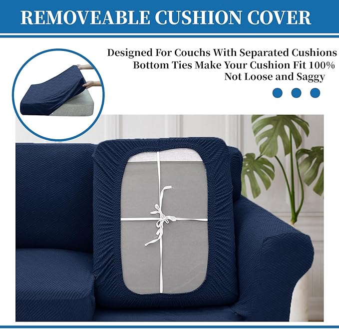 XINEAGE 2026 New 4 Pieces Couch Covers for 3 Cushion Couch Super Stretch Thick Soft Sofa Cover Anti Slip Sofa Slipcover Dogs Cats Furniture Protector (Navy Blue, 71"-91")