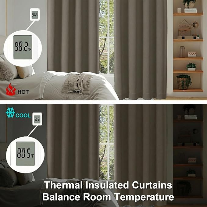 Simplebrand Ava Latte Blackout Curtains for Bedroom 72 Inch Length 2 Panels Set, Privacy Thermal Insulated Rod Pocket Door Window Curtains for Patio French Door Front Door, W40 x L72 Inch, Latte