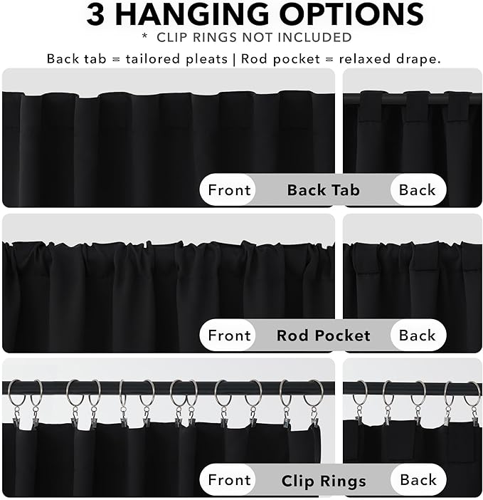 Deconovo Blackout Curtains, Thermal Insulated, W42 x L95 2 Panels, Back Tab, Machine Washable, Room-Darkening Drapes for Bedroom/Living Room Black