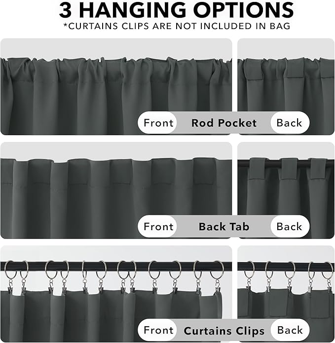 Deconovo Back Tab and Rod Pocket Short Blackout Curtains for Kitchen Window Room Darkening Drapes 42Wx54L Inch Dark Grey 2 Panels