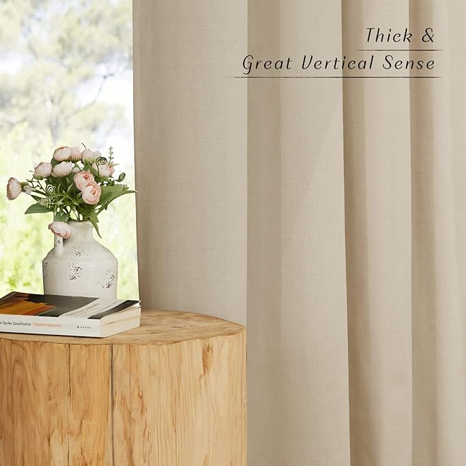 NICETOWN Linen Curtains for Windows 90 inch Long, Grommet Semi Sheer Vertical Drapes Privacy Added with Light Filtering for Doorway/Living Room, Angora, W42 x L90, 2 Pieces
