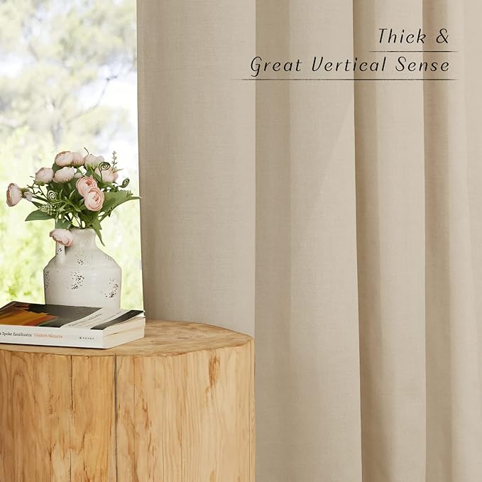 NICETOWN Rustic Linen 102 inch Long Curtains for Living Room, Grommet Privacy Added Thick Linen Weave with Light Filter Window Curtains & Drapes for Bedroom, Angora, W55 x L102, 2 Panels