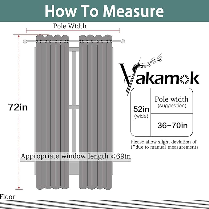 Yakamok Blackout Curtains for Bedroom 2 Panels Set 72 Inch Length Thermal Insulated Room Darkening Dark Black Out Drapery Grommet Window Treatments Drapes for Living Room,52x72, Dark Teal