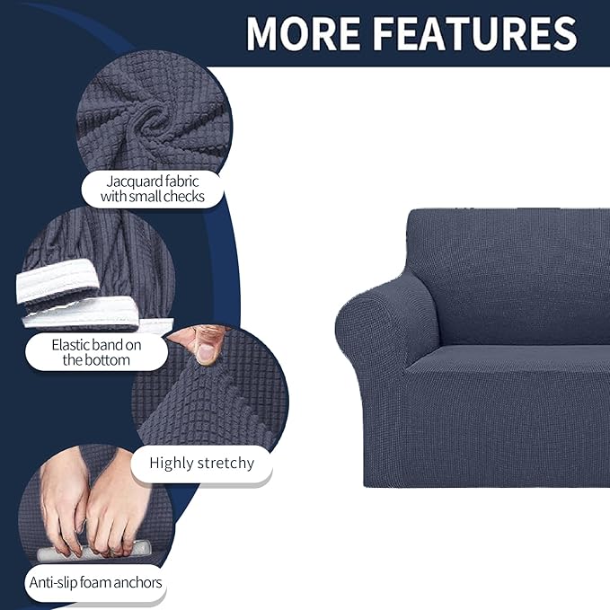 Cupuamon 2026 New Stretch Oversized Sofa Slipcovers Couch Sofa Cover for 4 Seater Furniture Protector Covers with Elastic Bottom Jacquard Fabric Small Checks for Pets, Kids - Charcoal