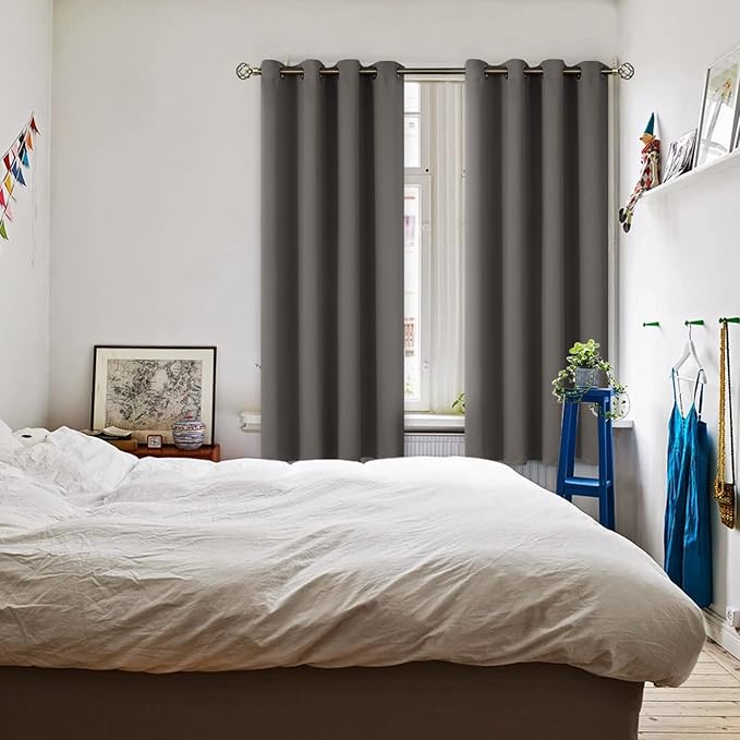 BGment Blackout Curtains for Bedroom - Grommet Thermal Insulated Room Darkening Curtains for Living Room, Set of 2 Panels, Each 55 x 69 Inch, Grey