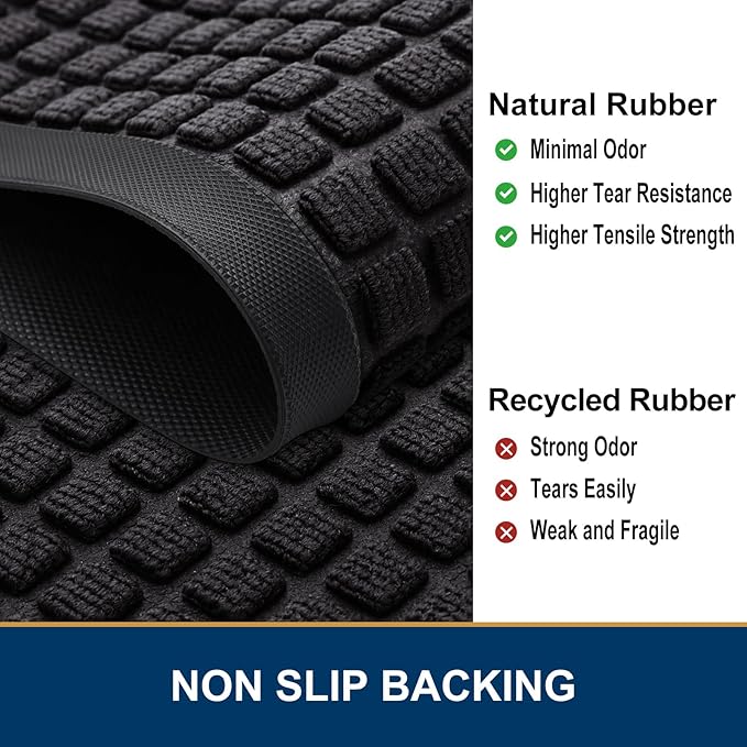 Smiry Front Door Mat Outside Entrance, Heavy Duty Natural Rubber Doormat, Non Slip, Trap Dirt and Moisture, Easy Clean, Low Profile Welcome Floor Mats for Indoor Outdoor Entry, 35x23 Inch, Black