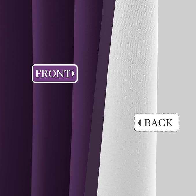 Yakamok Room Darkening 100% Blackout Curtains Grommet Window Treatments with 2 Thick Layers-Purple Thermal Insulated Drapes Set of 2 Panels for Bedroom Living Room 38 Inches by 72 Inches Length