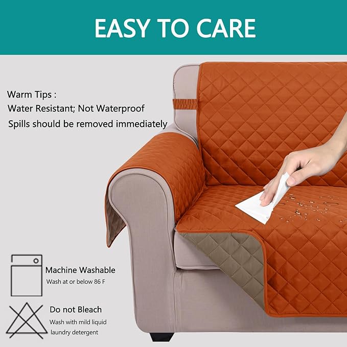 U-NICE HOME Reversible Sofa Cover Couch Cover for Dogs with Elastic Straps Water Resistant Furniture Protector for Pets Couch Cover for 3 Cushion Couch (Sofa, Orange/Taupe)