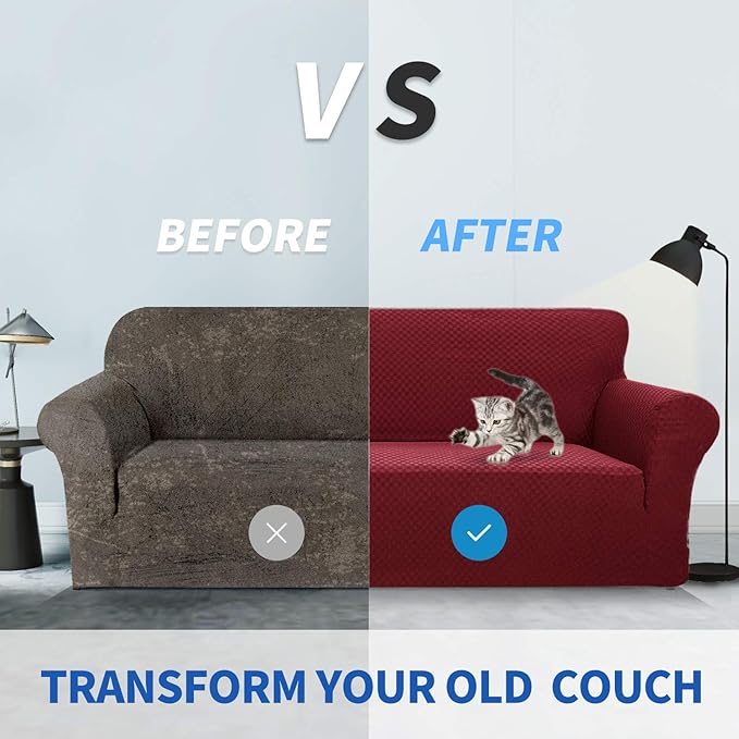 ZNSAYOTX 1 Piece Jacquard Couch Covers for 3 Cushion Couch High Stretch Sofa Cover for Pets Dogs Anti Slip Extra Large Sofa Slipcovers Furniture Protector (XL Sofa, Wine Red)