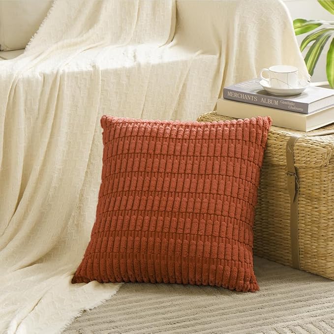 Fancy Homi 4 Packs Boho Burnt Orange Fall Decorative Throw Pillow Covers 22x22 Inch for Couch Bed Sofa, Rustic Modern Farmhouse Home Decor, Soft Plush Corduroy Cute Square Cushion Case 55x55 cm
