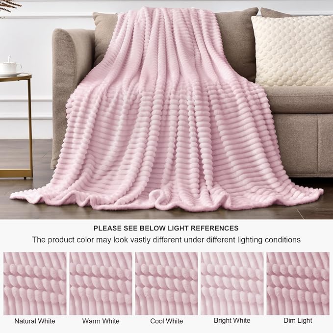 BEDELITE Fleece Blanket Twin Size – 3D Ribbed Jacquard Soft and Warm Decorative Fuzzy Blankets – Cozy, Fluffy, Plush Lightweight Throw Blankets for Couch, Bed, Sofa(Cherry Blossom, 60x80 inches)