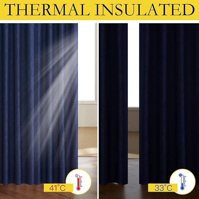 NICETOWN Vintage Open Linen Weave Flax Thermal Curtains, 100% Blackout Curtains 90" Long for Dining Room, Soundproof Window Treatment Drapes for Hall Room, Black, 42" Wide Per Panel, Set of 2