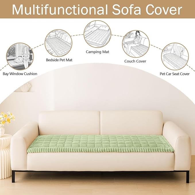 hyha Couch Covers for Dogs Washable, Non Slip Plush Dog Sofa Protectors, Fuzzy Pet Couch Covers for 3 Cushion Sofa Pet Friendly (Green, 27.6" x 82.7")