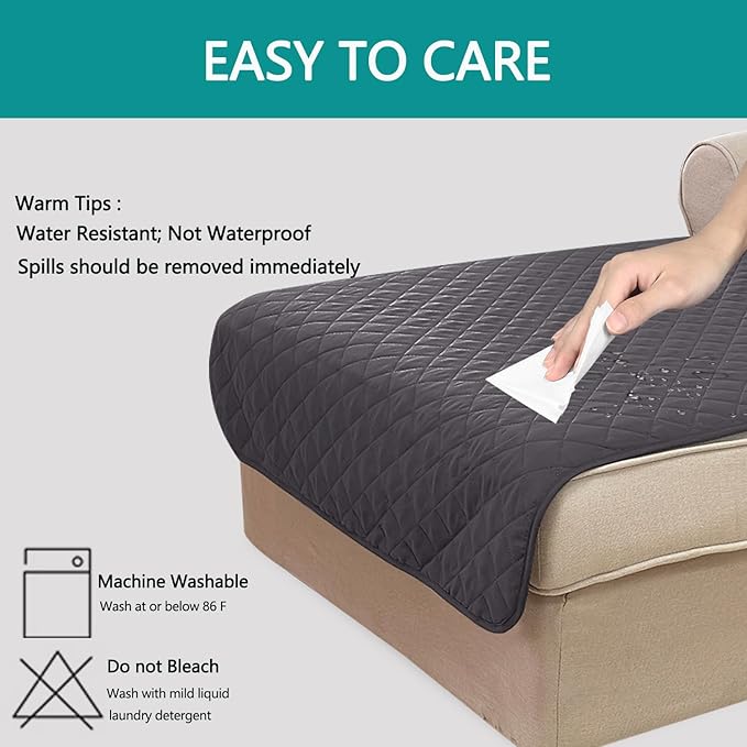 U-NICE HOME Sectional Couch Cover for Dogs Pets Chaise Lounge Reversible Sofa Cover Furniture Protector with Elastic Adjustable Strap, Dark Grey/Light Grey