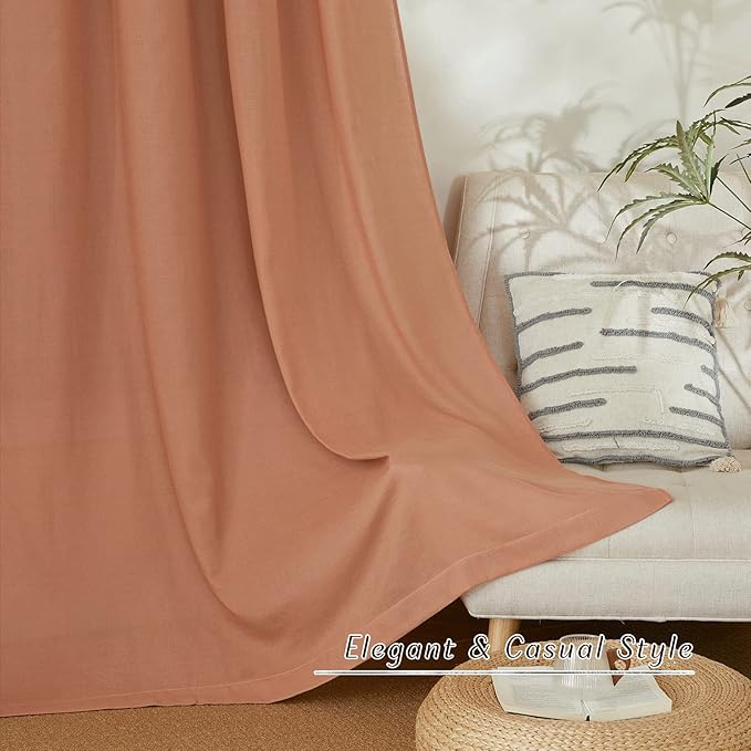 NICETOWN Linen Curtains for Bedroom 96 inches Long, Grommet Rustic Farmhouse Linen Blend Curtains & Drapes Privacy with Light Through for Living Room, Terracotta, W55 x L96, 1 Pair
