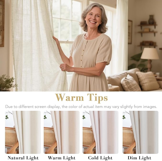 H.VERSAILTEX Living Room Linen Curtains Home Decorative Nickel Grommet Curtains Privacy Added Energy Saving Light Filtering Window Treatments Draperies for Bedroom, Ivory, 2 Panels, 52 x 96 - Inch