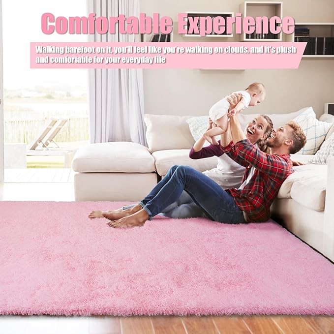 6x9 Fluffy Area Rug for Living Room,Shag Area Rugs for Bedroom,Pink Soft Fuzzy Rug Non-Shedding Indoor Plush Carpet for Kids Bedroom Nursery Dorm Home Decor
