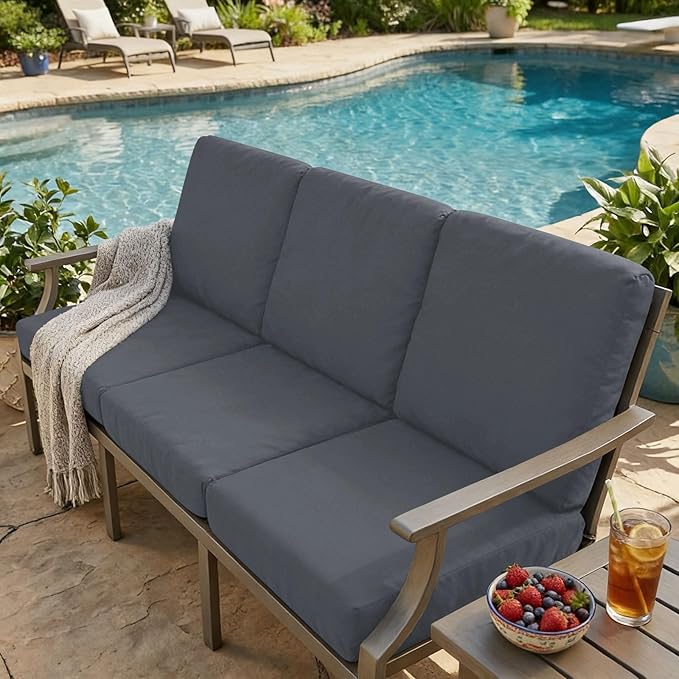 hyha Milk Silk Couch Cushion Covers, Soft Magic Sofa Covers Washable for 3 Cushion Couch, Stretch Sectional Outdoor Cushion Covers for Patio Furniture with Elastic Bottom(3 Packs, Dark Gray)