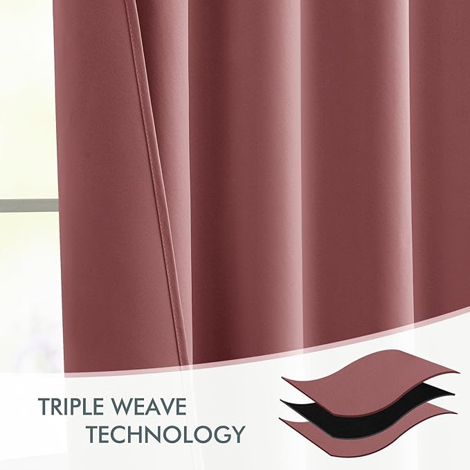 MIULEE Dusty Rose Back Tab Blackout Curtains 63 Inch Length 2 Panels Set for Living Room Bedroom Privacy, Rod Pocket/Pinch Pleat Thermal Insulated Room Darkening Pleated Light Blocking Drapes