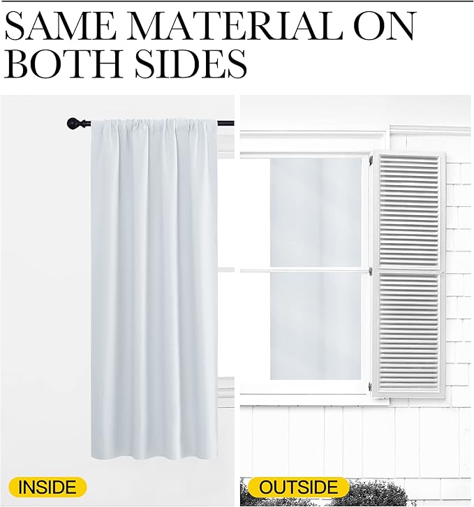 NICETOWN Greyish White Window Curtain Panels - Thermal Insulated Rod Pocket Room Darkening Curtain Sets for Bedroom (Platinum - Greyish White, 2 Panels, 29 by 20)