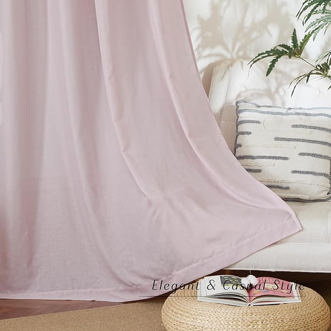 NICETOWN Blush Pink Short Linen Curtains for Kitchen, Thick Flax Small Window Treatments Semi Sheer Privacy Assured with Light Through for Cafe/Bathroom, W42 x L63, 2 Panels