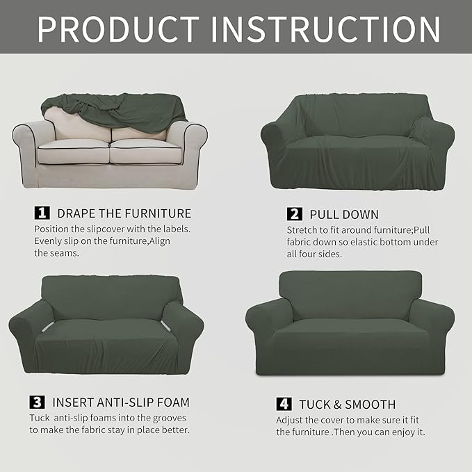 Easy-Going Stretch Chair Sofa Slipcover 1-Piece Couch Sofa Cover Furniture Protector Soft with Elastic Bottom for Kids, Pet. Spandex Jacquard Fabric Small Checks (Chair, Olive Green)