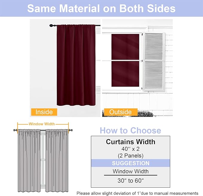 Simplebrand Ava Burgundy Blackout Curtains for Bedroom 96 Inches Long 2 Panels, Solid Thermal Insulated, Energy Saving Nursery Window Treatment Curtains Blackout Drapes, W40 x L96 Inch, Burgundy