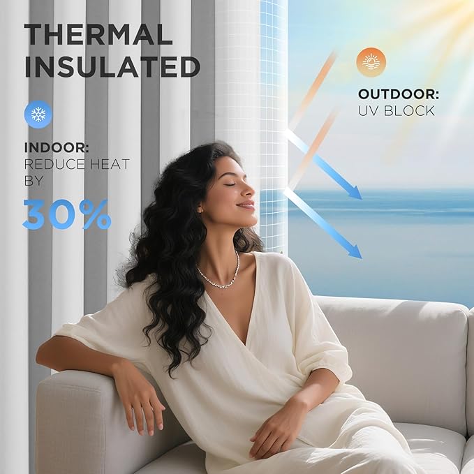 Joydeco Blackout Patio Sliding Door Curtains 90 Inches Long, Grommet Privacy Room Divider Curtains, Extra Wide Thermal Blackout Drapes for Bedroom Living Room (Greyish White, 70Wx90L, 1 Panel)