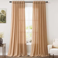 Nanspring Camel Linen Curtains 2 Panels Set for Living Room Back Tab Rod Pocket Window Drapes Light Filtering Semi Sheer Elegant Farmhouse Curtain 100 Inches Long for Dining Room Bedroom 52x100