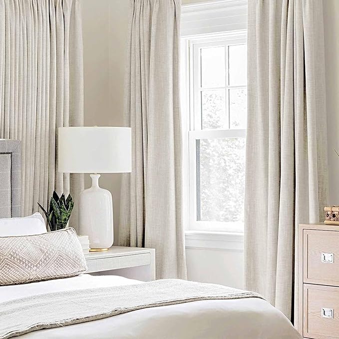 MIULEE Linen Texture Curtains for Bedroom Solid 100% Blackout Thermal Insulated Linen Beige Curtains Grommet Room Darkening Drapes for Living Room Nursery 52x96 Inch (2 Panels)