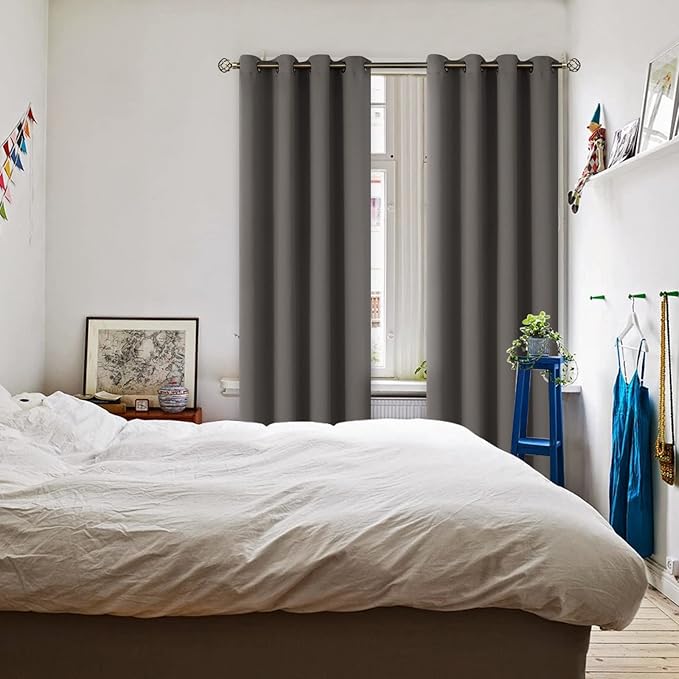 BGment Blackout Curtains for Bedroom - Grommet Thermal Insulated Room Darkening Curtains for Living Room, Set of 2 Panels, Each 46 x 72 Inch, Grey
