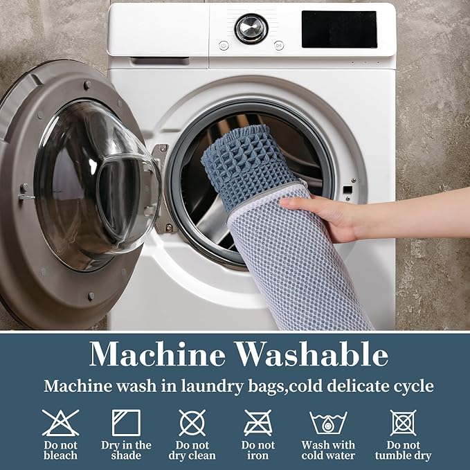 RESARE Waffle Bath Rug for Bath, Super Absorbent Non Slip Machine Washable, Ultra Soft Boho Rug with Tassels, Upgraded Design, 18"x30" Blue