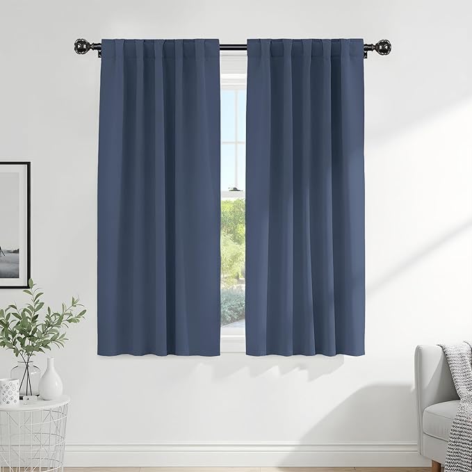 Pony Dance Blackout Curtains Thermal Insulated Window Treatment Panels Room Darkening Shade Drapes for Living Room Back Tab/Rod Pocket Bedroom Draperies, 34 x 72 Inch, Blue Haze, 2 Panels