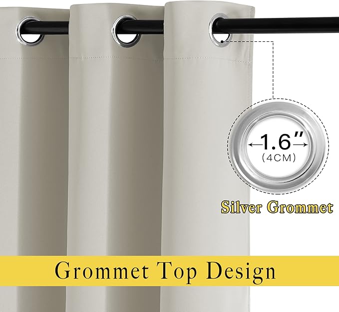 NICETOWN Room Darkening Curtains for Living Room, Grommet Window Treatment Thermal Insulated Solid Sound Reducing Drapes for Bedroom, Natural, Set of 2, W52 x L102