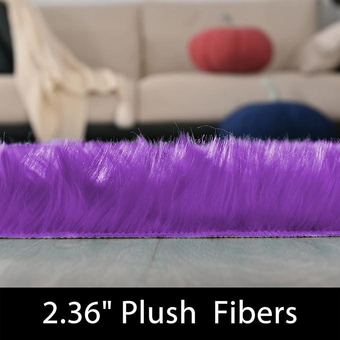 Latepis Purple Round Rug 3ft Circle Rugs for Bedroom Fluffy Rugs for Living Room Machine Washable Area Faux Fur Plush Rug Room Decor