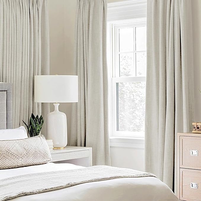 MIULEE Linen Texture Curtains for Bedroom Light Cream 100% Blackout Thermal Insulated Linen Curtains Grommet Room Darkening Drapes for Living Room Nursery 52x108 Inch (2 Panels)