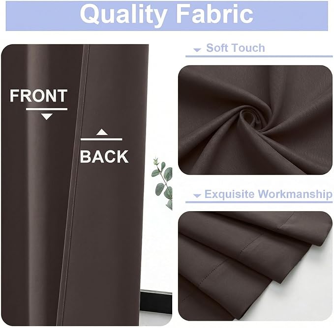 Simplebrand Ava Chocolate Blackout Curtains for Bedroom 96 Inches Long 2 Panels, Solid Thermal Insulated, Energy Saving Nursery Window Treatment Curtains Blackout Drapes, W40 x L96 Inch, Chocolate