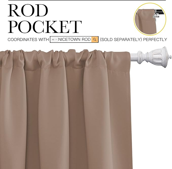 NICETOWN Kitchen Window Blackout Curtains - Window Treatment Thermal Insulated Rod Pocket Blackout Draperies/Drapes for Bedroom/Kitchen (Tan=Cappuccino, Set of 2, 42 inches Wide by 45 inches Long)