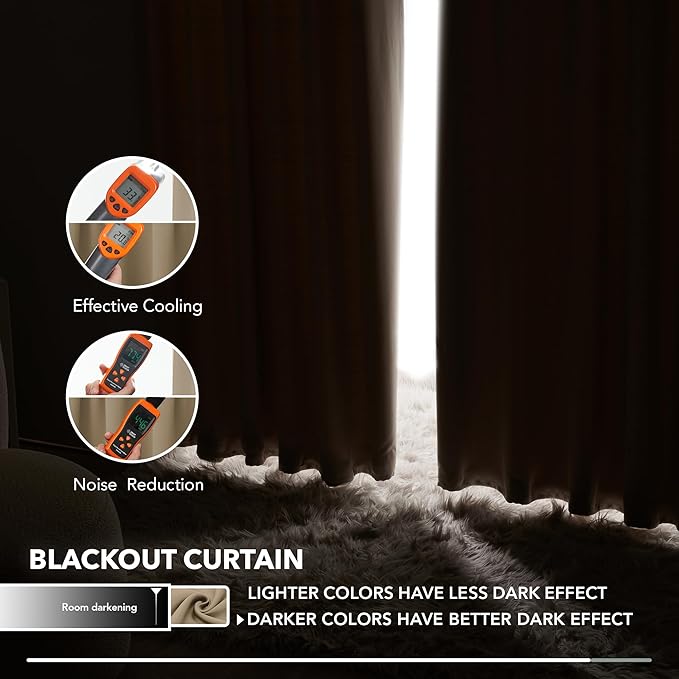 Deconovo Blackout Curtains, Thermal Insulated, W52 x L84 2 Panels, Back Tab, Machine Washable, Room-Darkening Drapes for Bedroom/Living Room Khaki