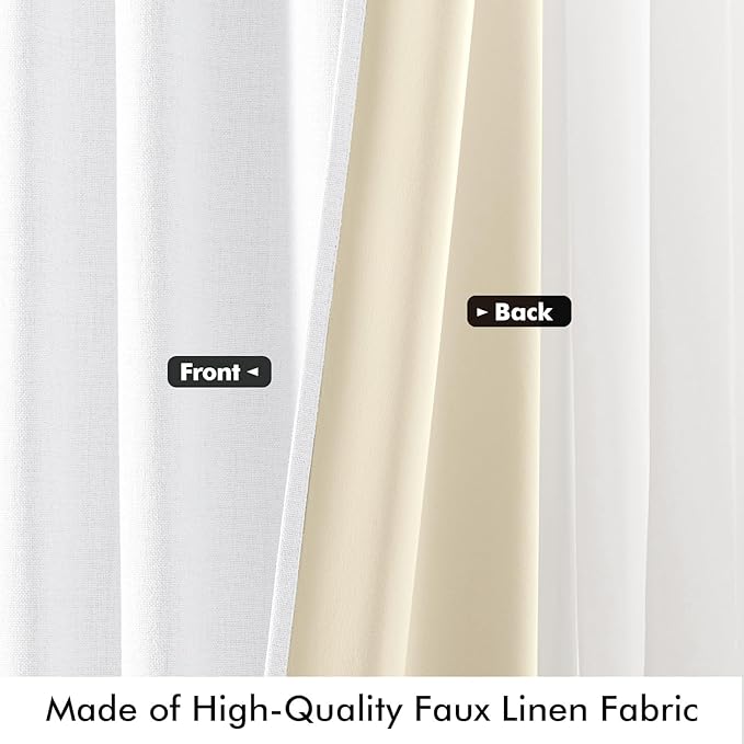 MIULEE 100% Blackout Linen Curtains for Bedroom, Bright White Solid Luxury Decor Thermal Insulation Room Darkening Drapes for Living Room Nursery Back Tab Rod Pocket 42 x 84 Inches, 2 Panels