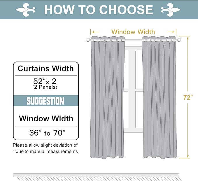 ChrisDowa 100% Blackout Curtains for Bedroom with Black Liner, 2 Thick Layers Total Blackout Thermal Insulated Grommet Window Curtains 2 Panels Set (Greyish White, 52 x 72 Inch)