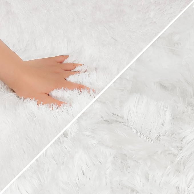 Small Area Rug for Bedroom 2x3ft Mini White Fluffy Rug Mat Bedside Throw Rug for Kids Room Boys Teens Nursery Baby Dorm Living Room Home Decor Aesthetic Carpets
